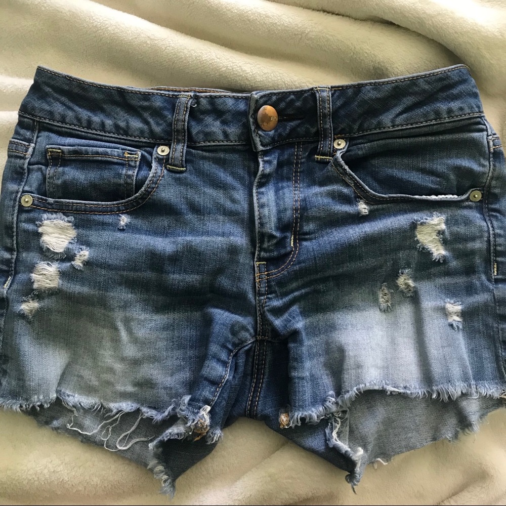 American Eagle Distressed Frayed Midi Shorts
